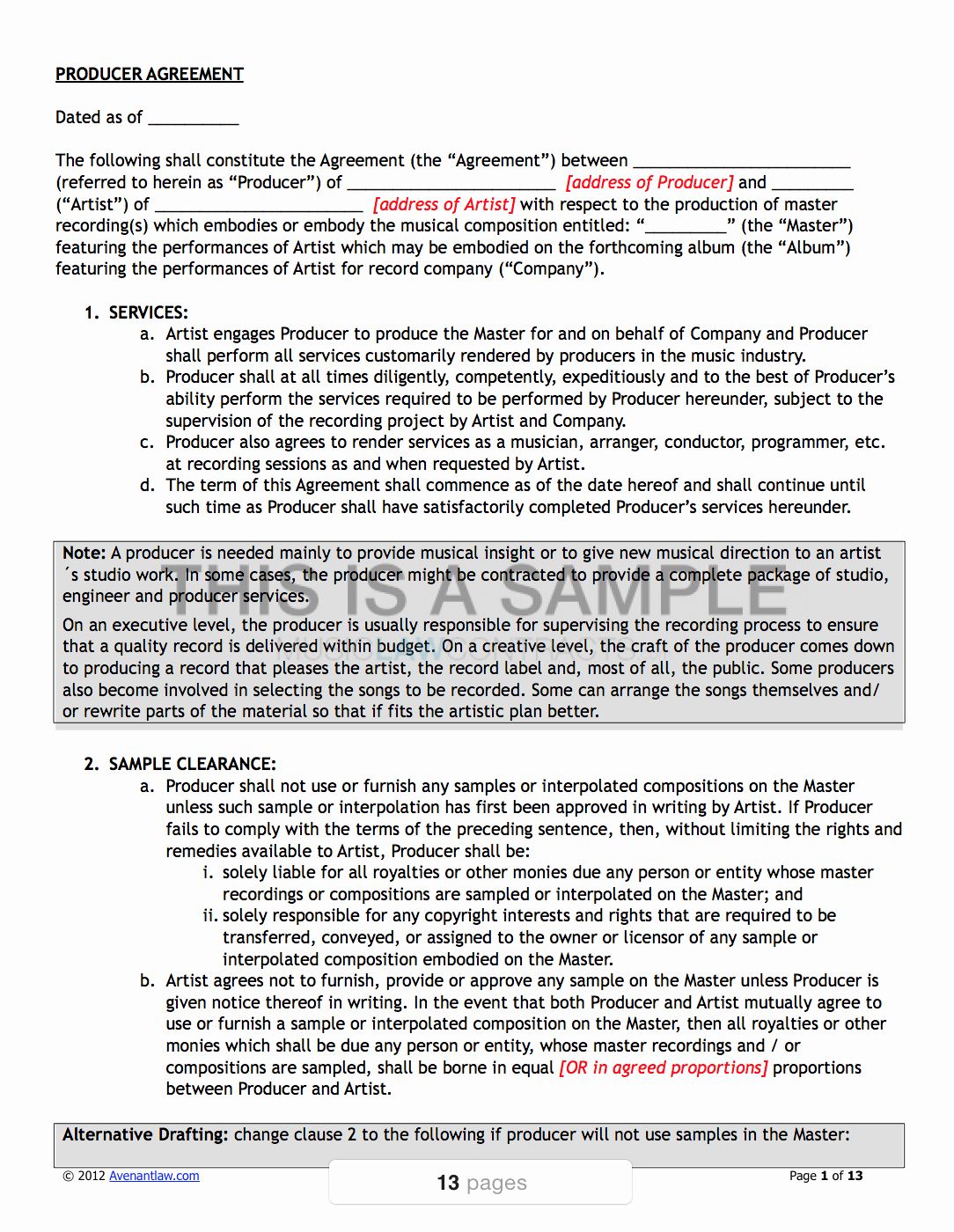 producer artist agreement pdf
